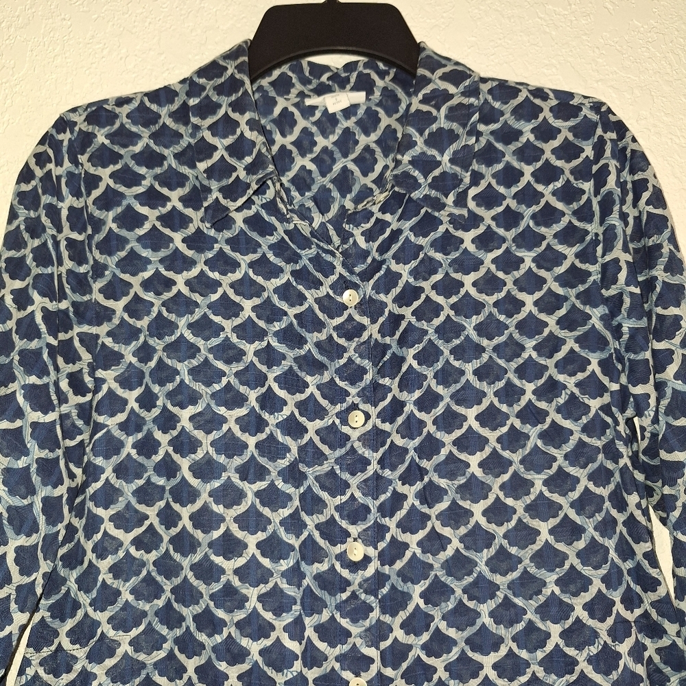 J Jill Blue Button Down Tunic Shirt W/Pockets Semi Sheer Petite Small - Picture 3 of 8
